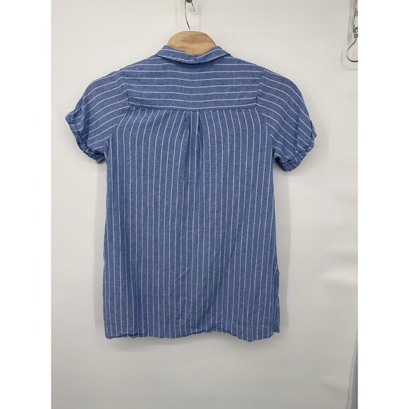Old Navy Striped Shirt Dress L  Linen Blend Short Sleeve Button Front pockets - Picture 2 of 10